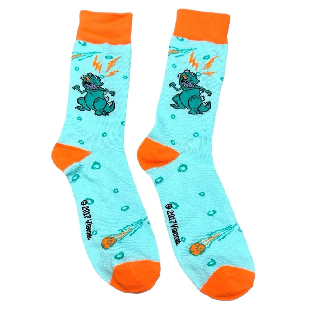 NICKELODEON RUGRATS REPTAR NOVELTY GREEN AND ORANGE CREW SOCKS